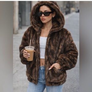 Donna Salyers Fabulous Furs Faux Mink Hooded Coat